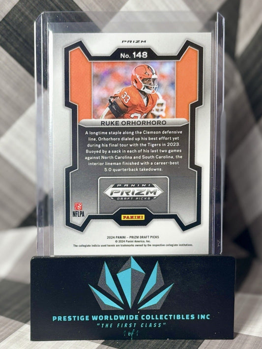 Ruke Orhorhoro 2024 Prizm Draft Picks Rookie Silver Prizm #148 Clemson Falcons