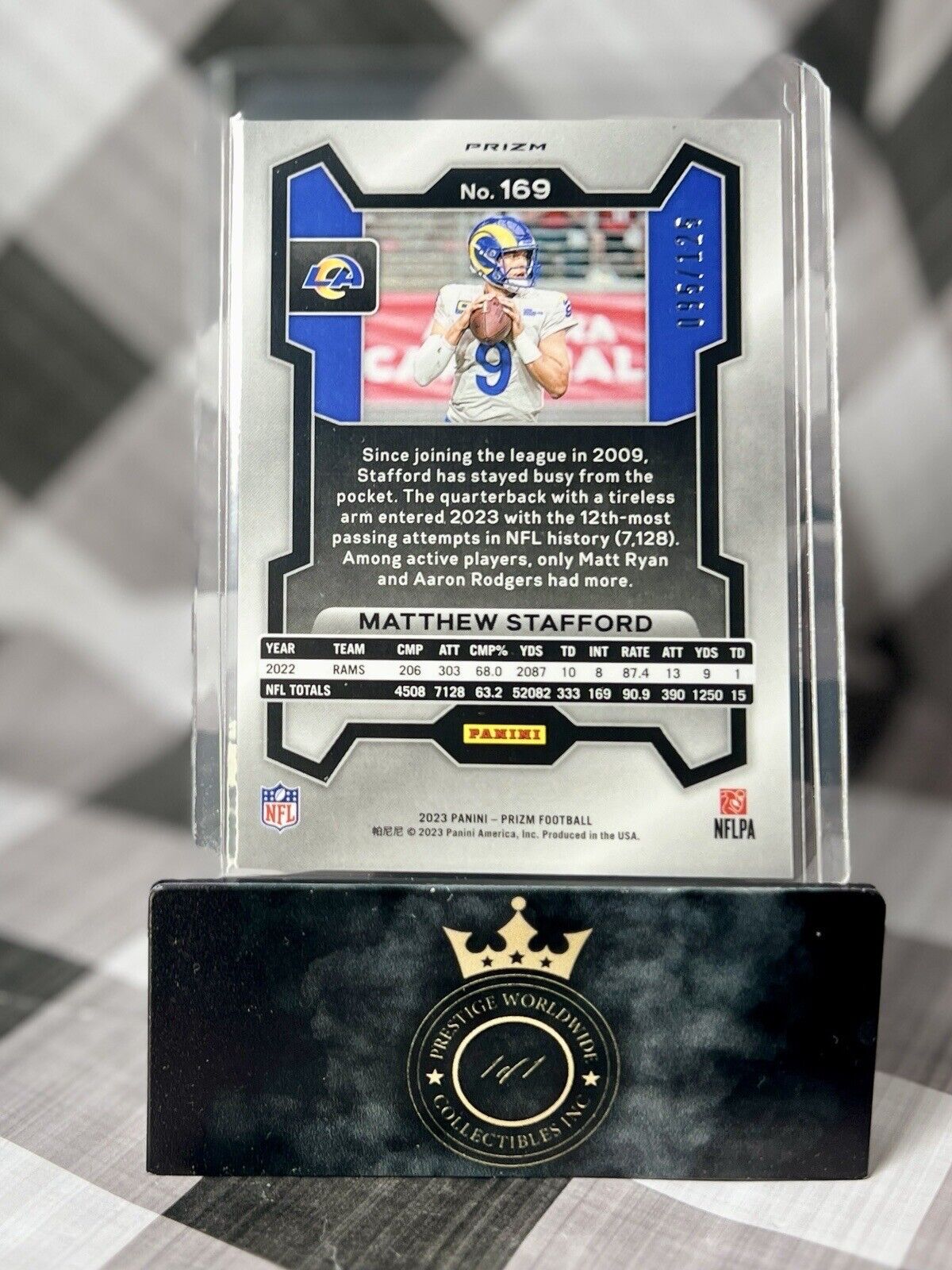 Matthew Stafford 2023 Panini Prizm Purple Prizm /125 #169 Los Angeles Rams SP