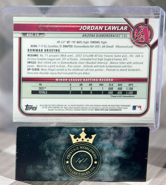 Jordan Lawlar 2022 Bowman Draft Chrome Prospects #BDC-78 AZ Diamondbacks