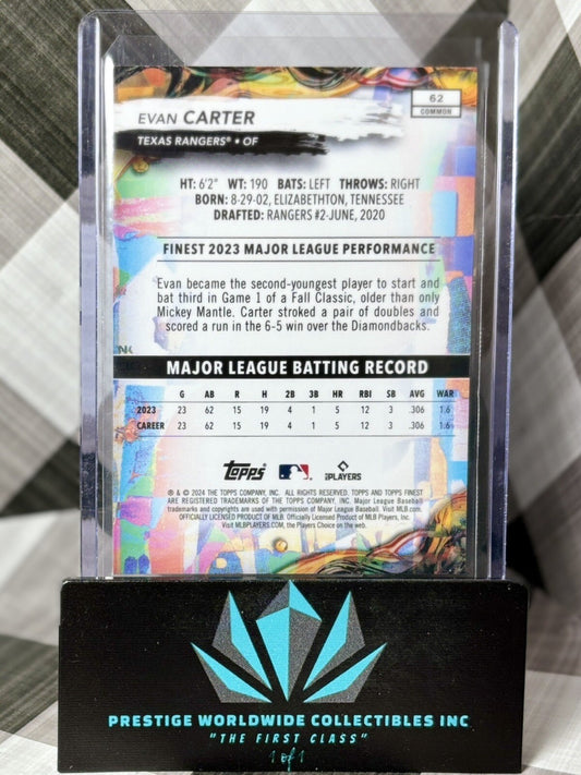 2024 Topps Finest Evan Carter Rookie RC #62 Common Texas Rangers