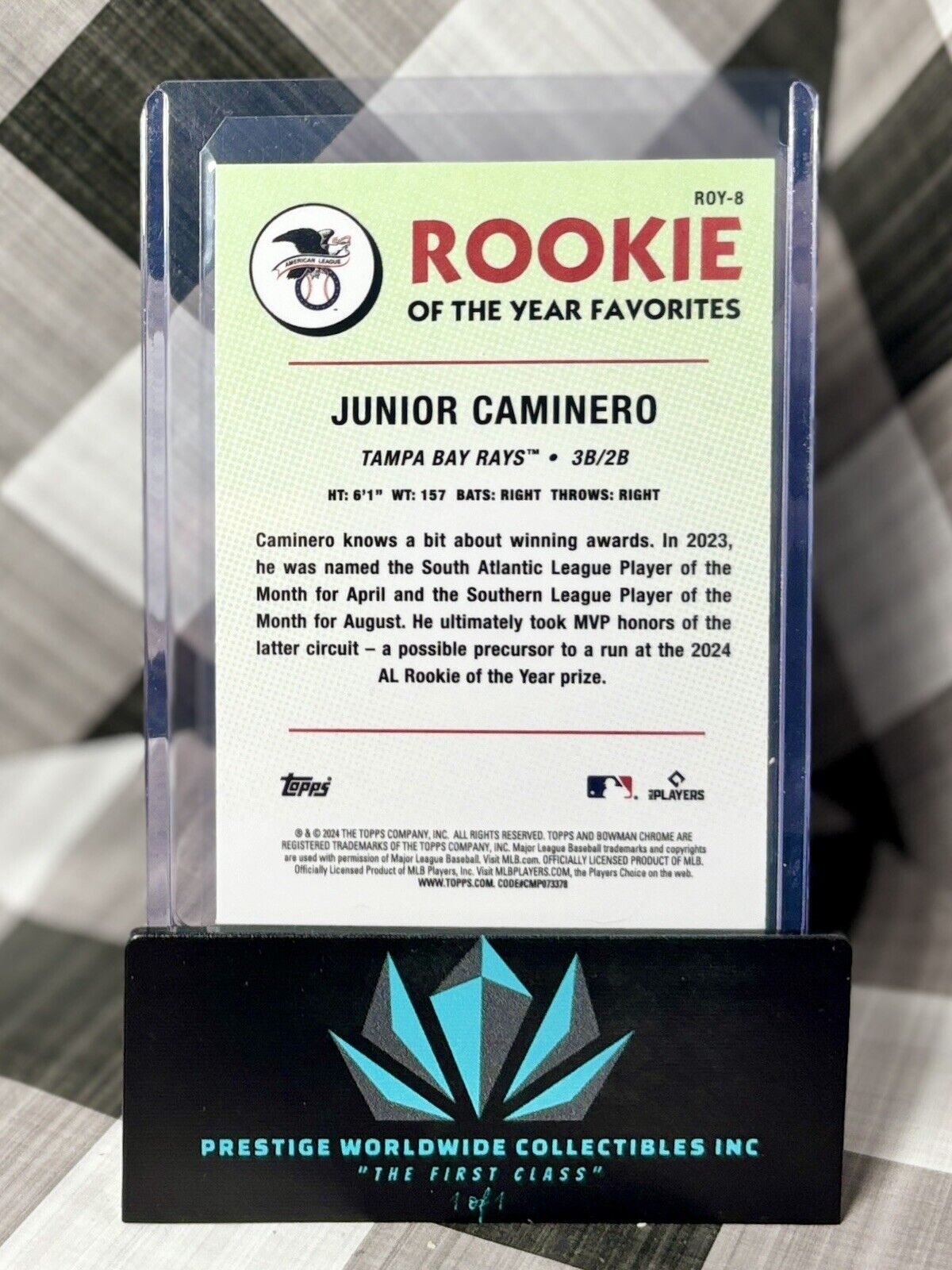 Junior Caminero 2024 Bowman Chrome Rookie Of The Year Favorites Mojo #ROY-8 Rays