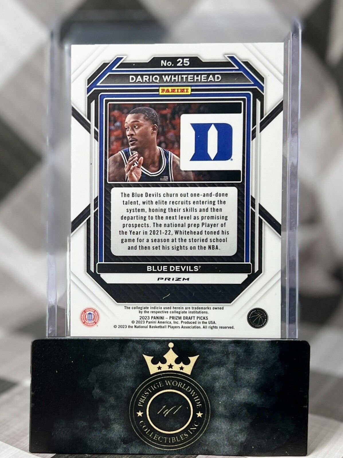 Dariq Whitehead 2023 Panini Prizm Draft Picks Silver Prizm Rookie #25 Nets Duke