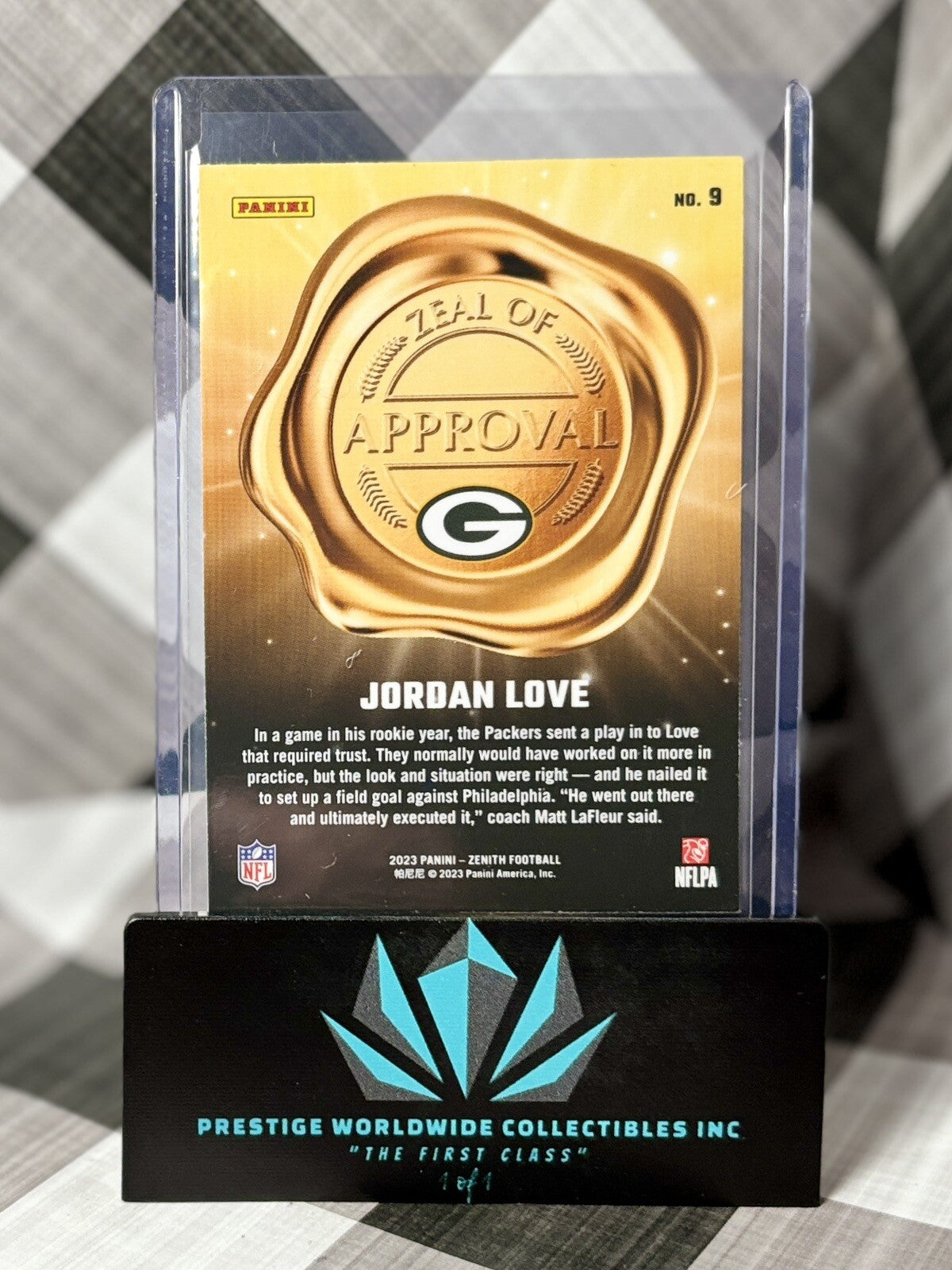 Jordan Love 2023 Panini Zenith Zeal Of Approval Blue Parallel #9 GB Packers