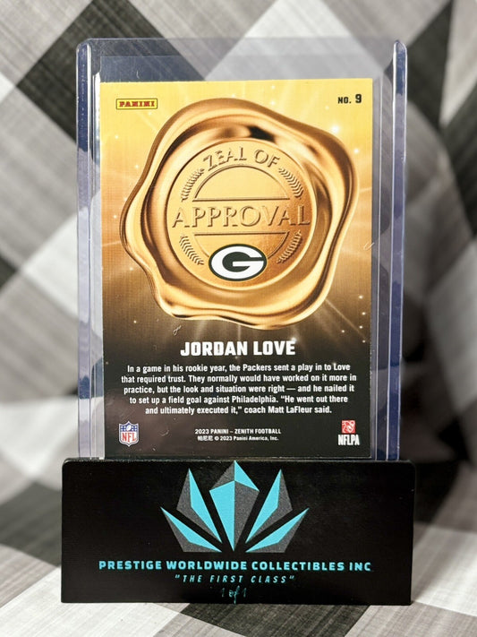 Jordan Love 2023 Panini Zenith Zeal Of Approval Blue Parallel #9 GB Packers