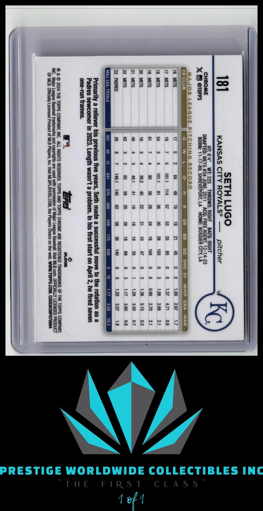 Seth Lugo 2024 Topps Chrome Pink Refractor #181 Kansas City Royals