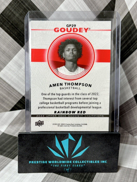 Amen Thompson 2022 Goodwin Champions Platinum Rainbow Red #GP29 HOU Rockets RC