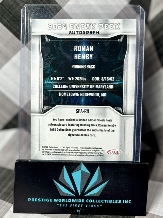Roman Hemby 2024 Sage Low Series Sneak Peek Auto #SPA-RH Maryland Terrapins