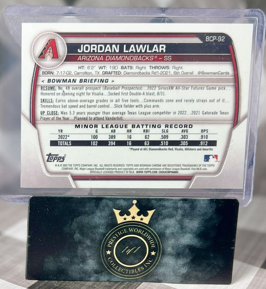 Jordan Lawlar 2023 Bowman Chrome Prospects #BCP-92 AZ Diamondbacks RC