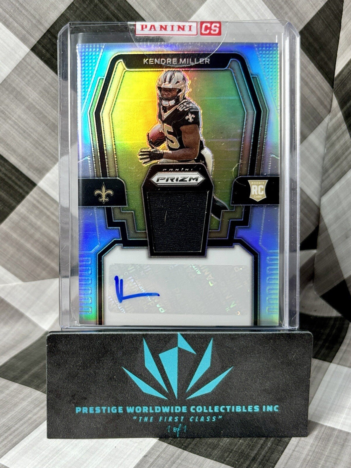 Kendre Miller 2023 Prizm Rookie Silver Prizm Patch Auto /99 #RPA-KM Saints RC