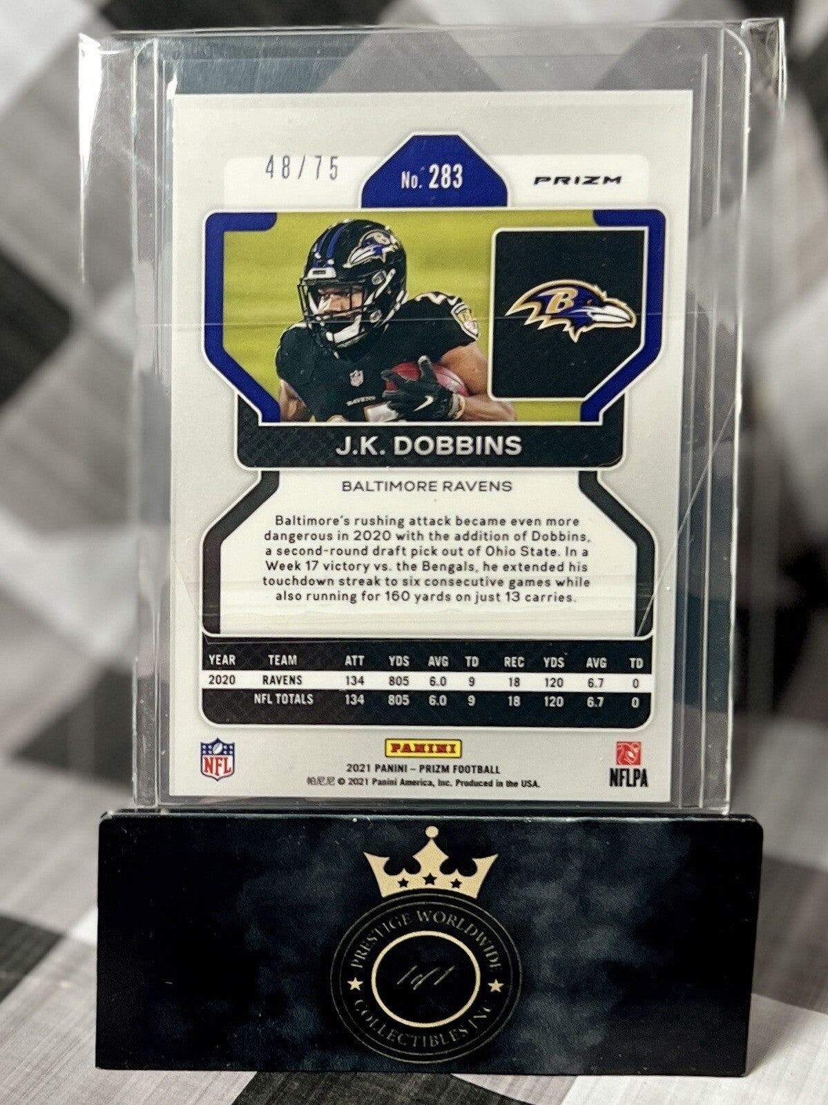 JK Dobbins 2021 Panini Prizm FOTL Green Scope Prizm /75 #283 Baltimore Ravens