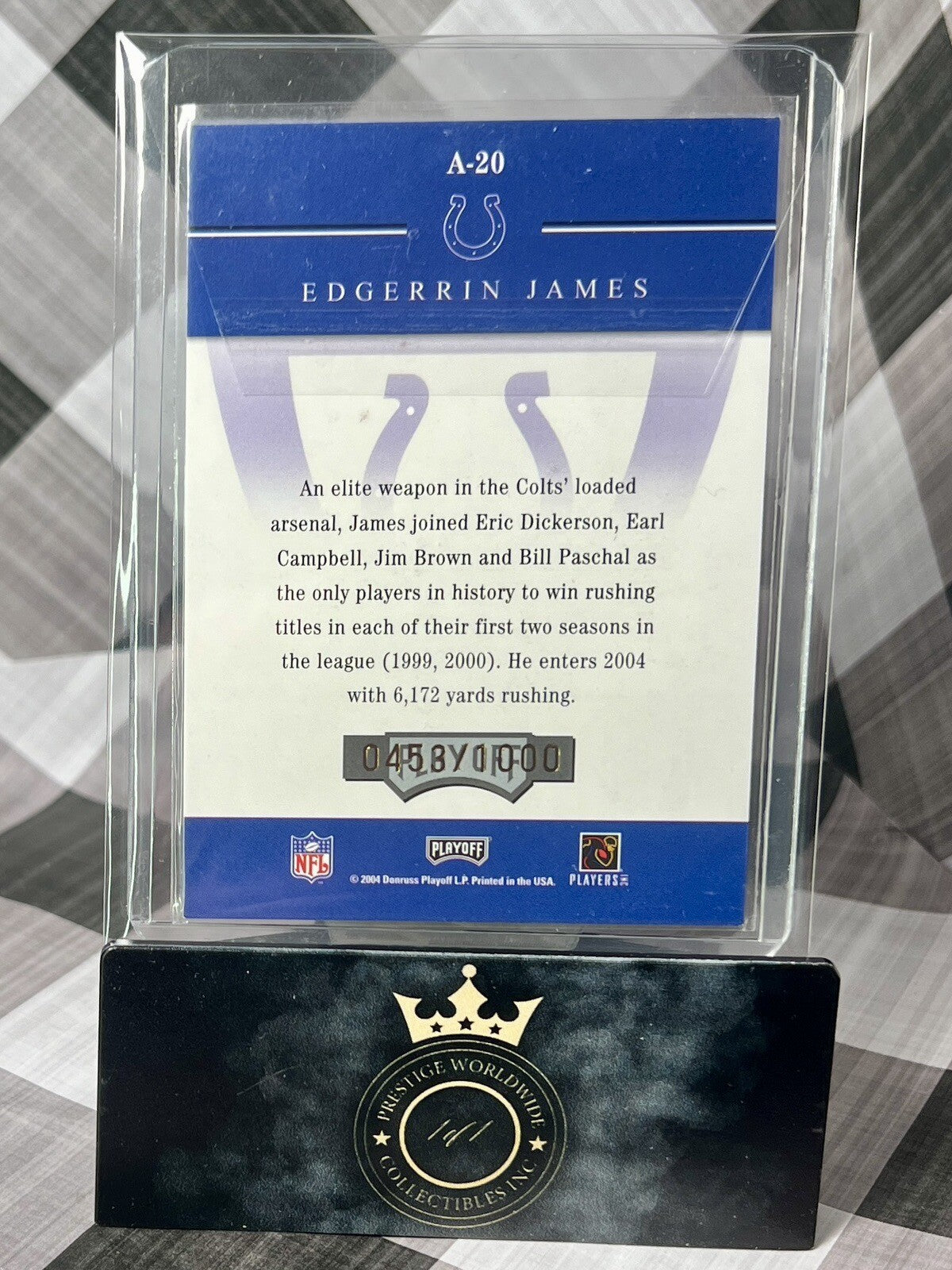 Edgerrin James 2004 Playoff Honors Accolades /1000 #A-20 Indianapolis Colts SP