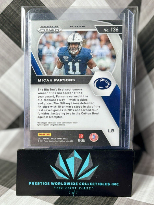 Micah Parsons 2021 Panini Prizm Draft Picks Red White & Blue #136 Dallas Cowboys