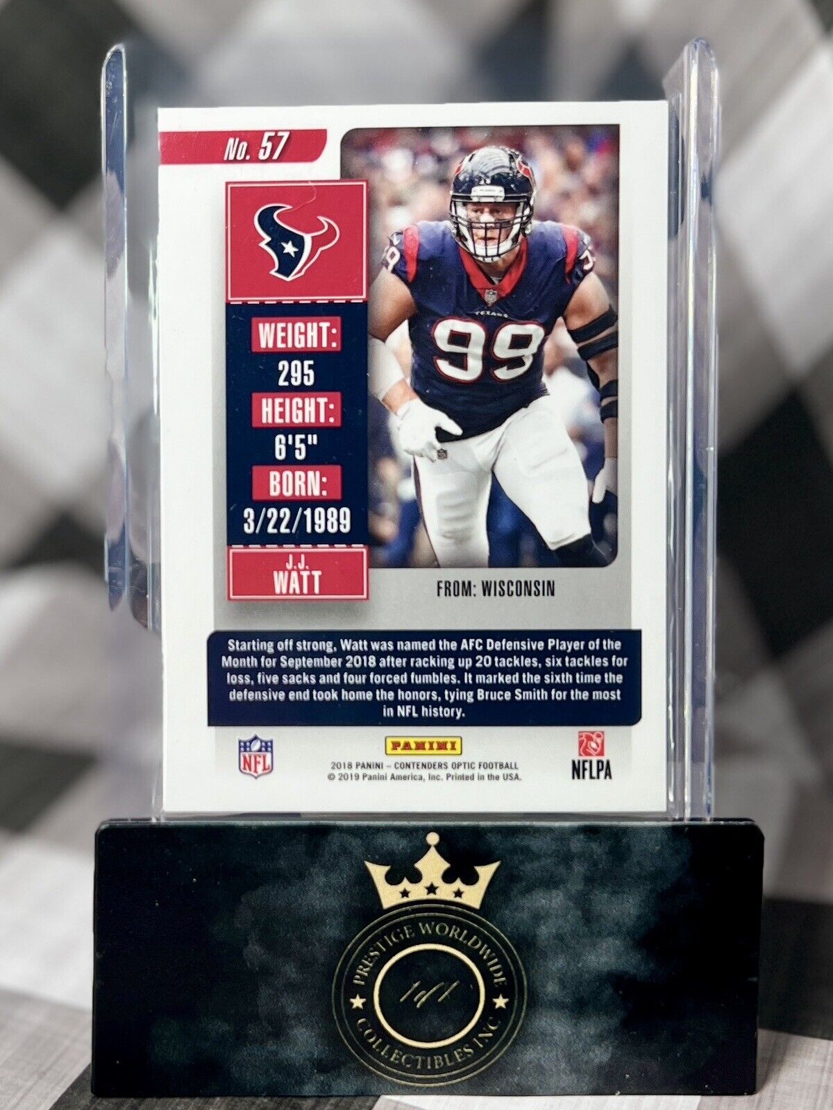 J.J. Watt 2018 Panini Contenders Optic Silver Season Ticket #57 Houston Texans