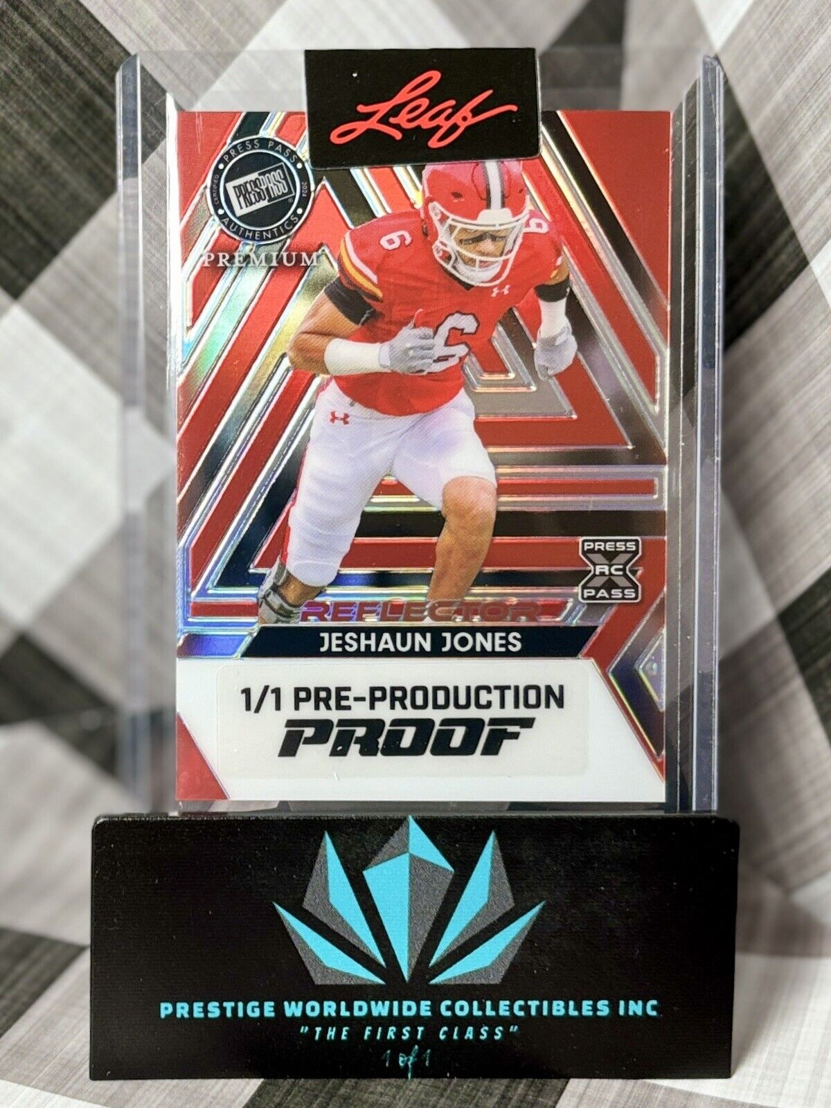 Jeshaun Jones 2024 Leaf Press Pass Pre-Production Rookie 1/1 Maryland Vikings RC