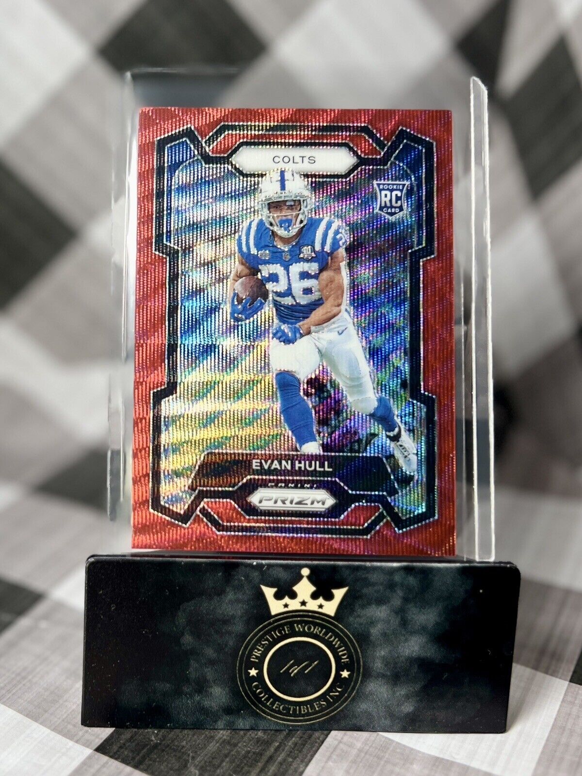Evan Hull 2023 Prizm Rookie Red Wave Prizm /149 #344 Indianapolis Colts RC SP