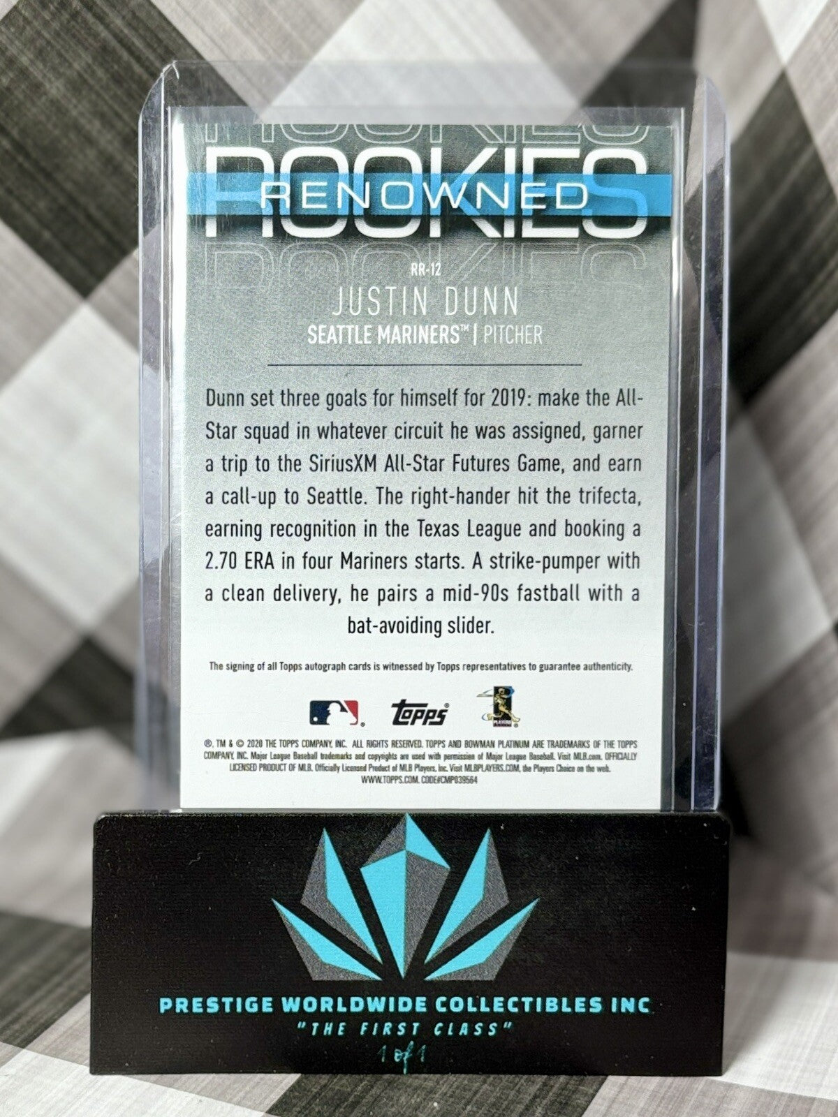 Justin Dunn 2020 Bowman Platinum Renowned Rookie Auto /50 #RR-12 SEA Mariners RC