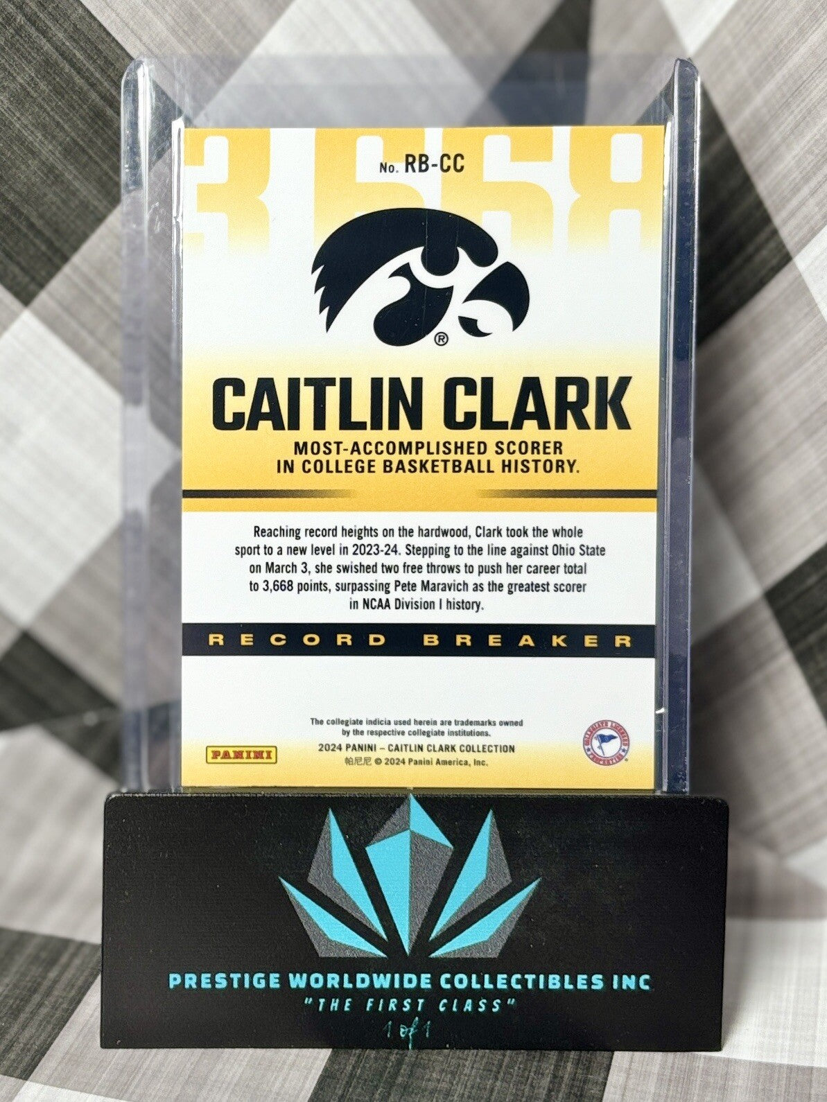 Caitlin Clark 2024 CC Collection Record Breaker Chrome #RB-CC Iowa & Fever