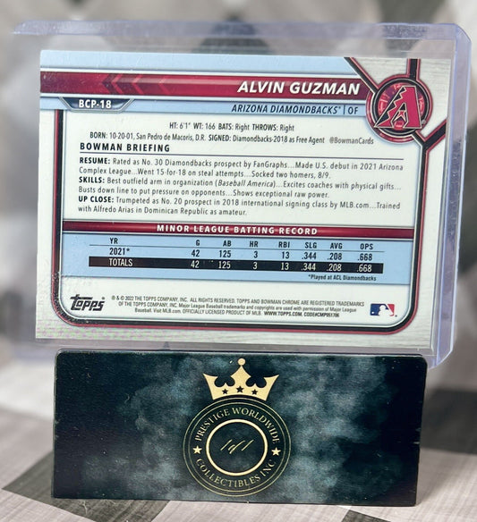 Alvin Guzman 2022 Bowman Chrome 1st Purple Lava /250 #BCP-18 AZ DBacks