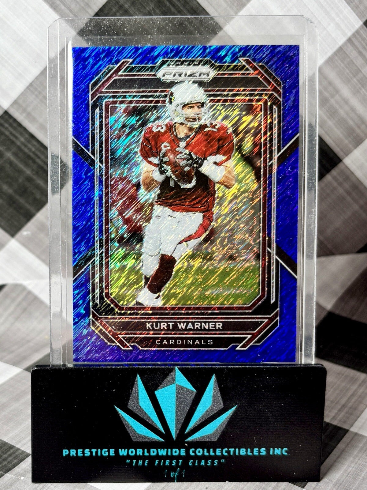 Kurt Warner 2023 Panini Prizm Blue Shimmer FOTL /25 #9 AZ Cardinals