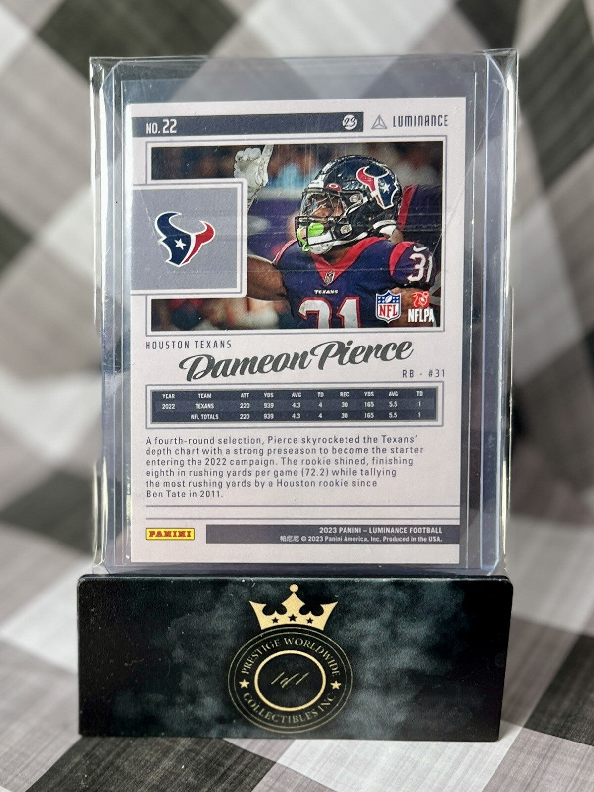 Dameon Pierce 2023 Panini Luminance Blue Parallel /150 #22 Houston Texans SP