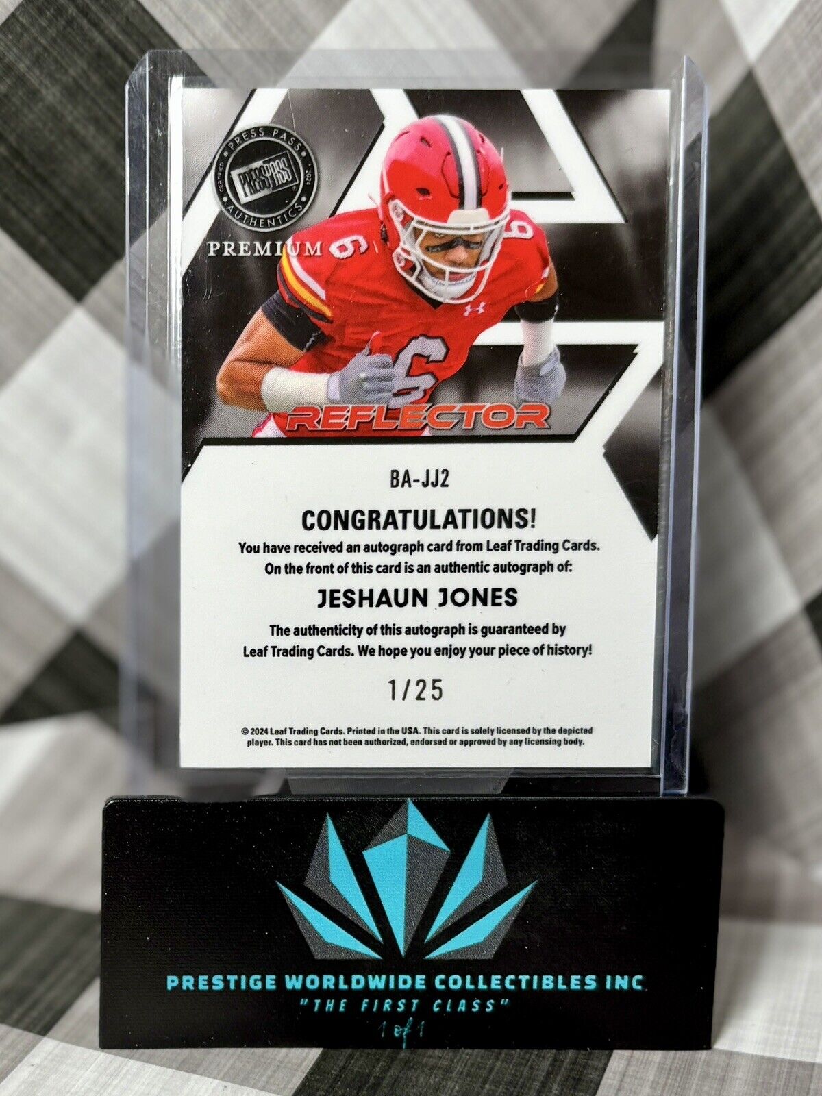 Jeshaun Jones 2024 Leaf Press Pass Silver Rookie Auto 1/25 #BA-JJ2 MN Vikings RC