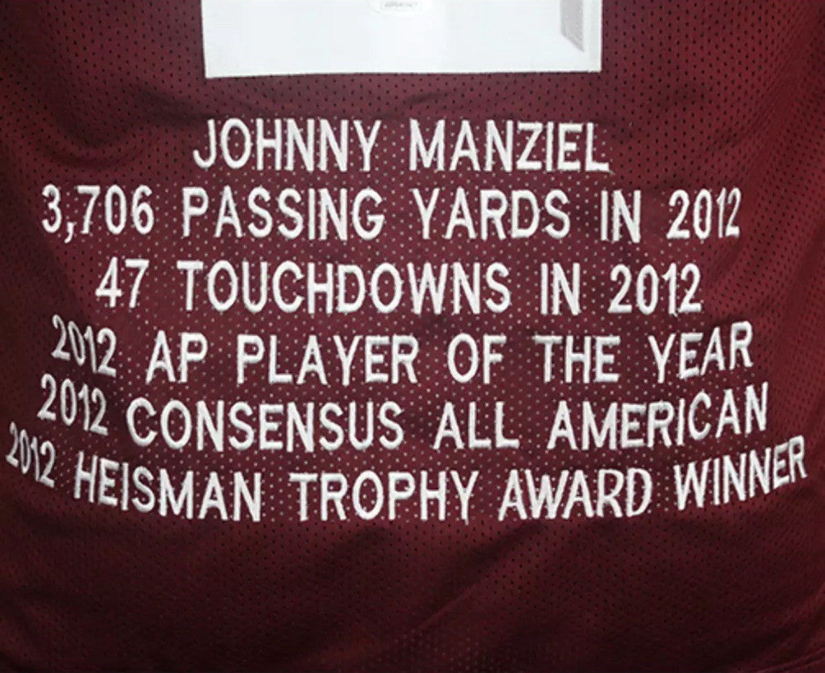 Johnny Manziel Maroon Autographed College Stats Football Jersey with JSA COA