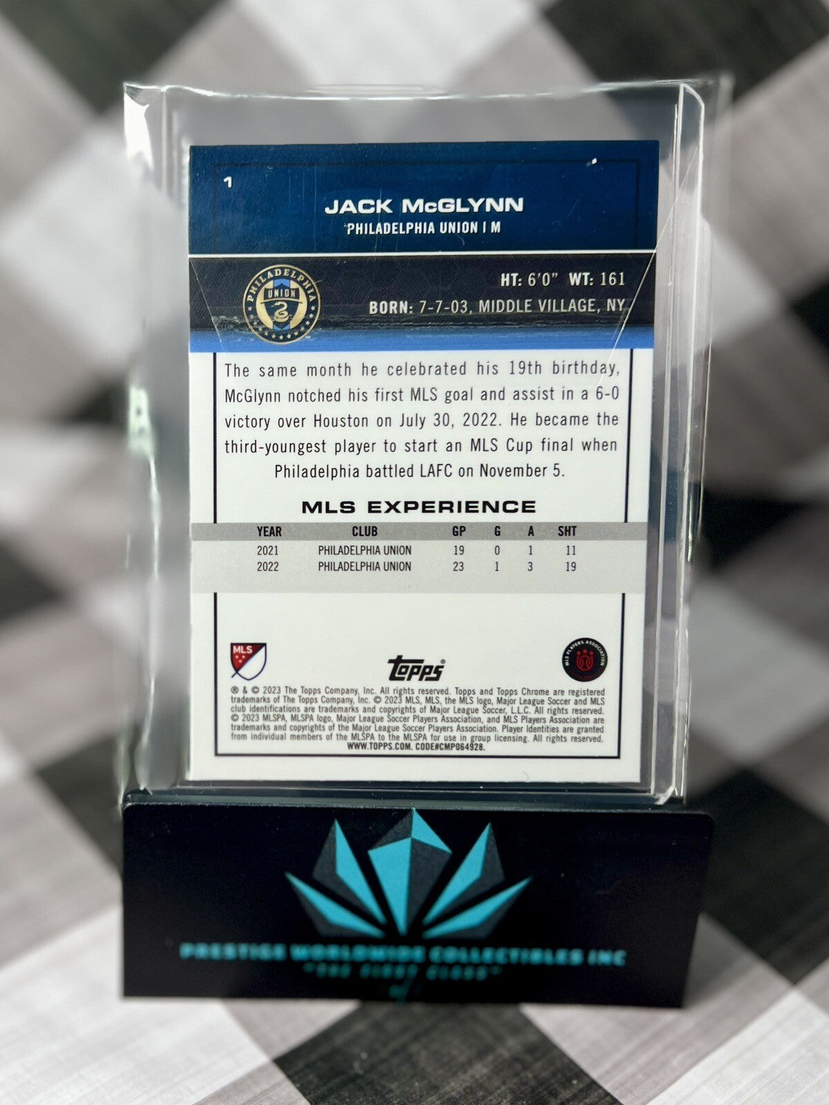 Jack McGlynn 2023 Topps Chrome MLS Pink X-Fractor #1 Philadelphia Union Holo SP