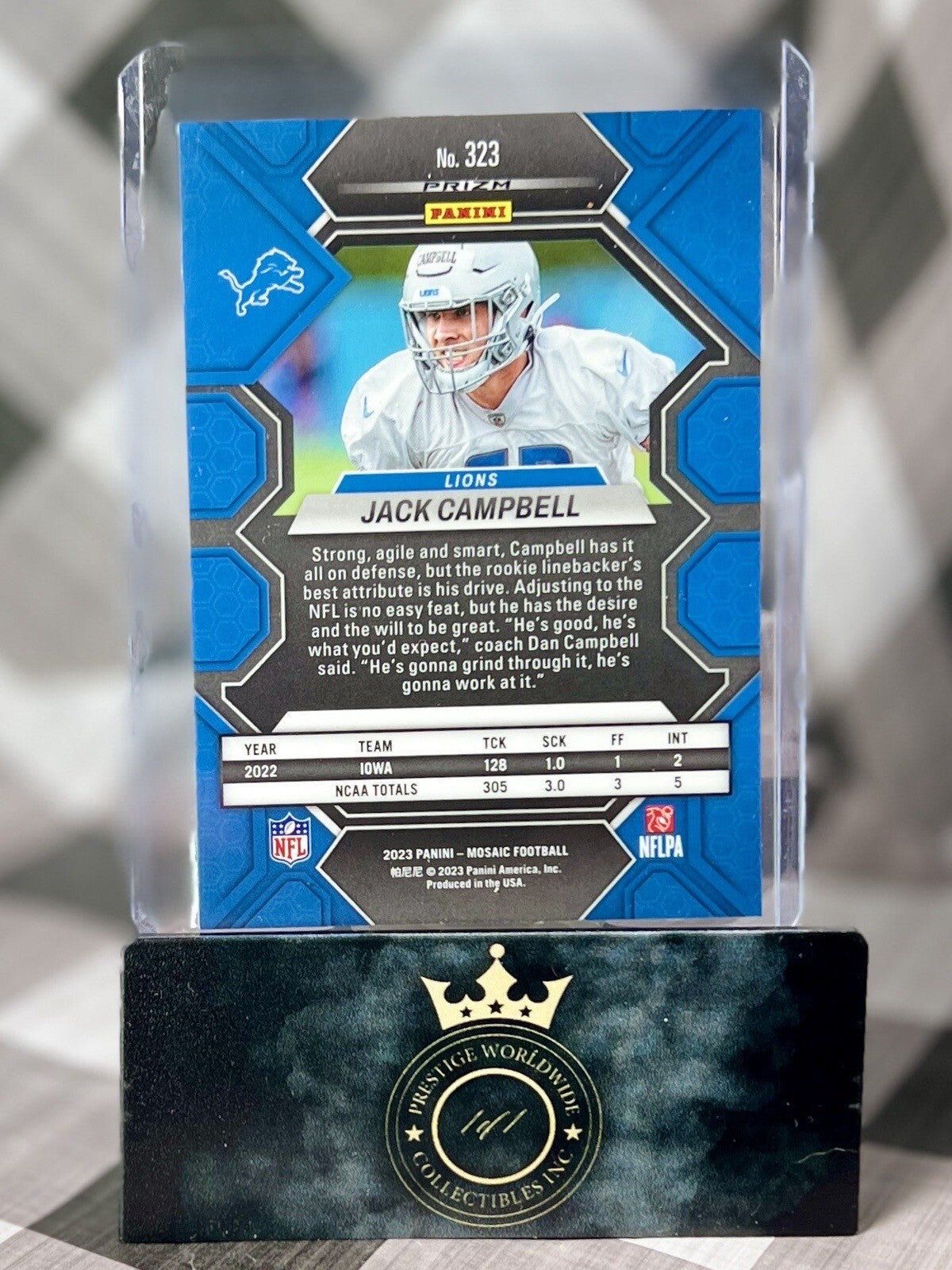 Jack Campbell 2023 Mosaic Yellow Reactive Rookie #323 Detroit Lions & Iowa RC
