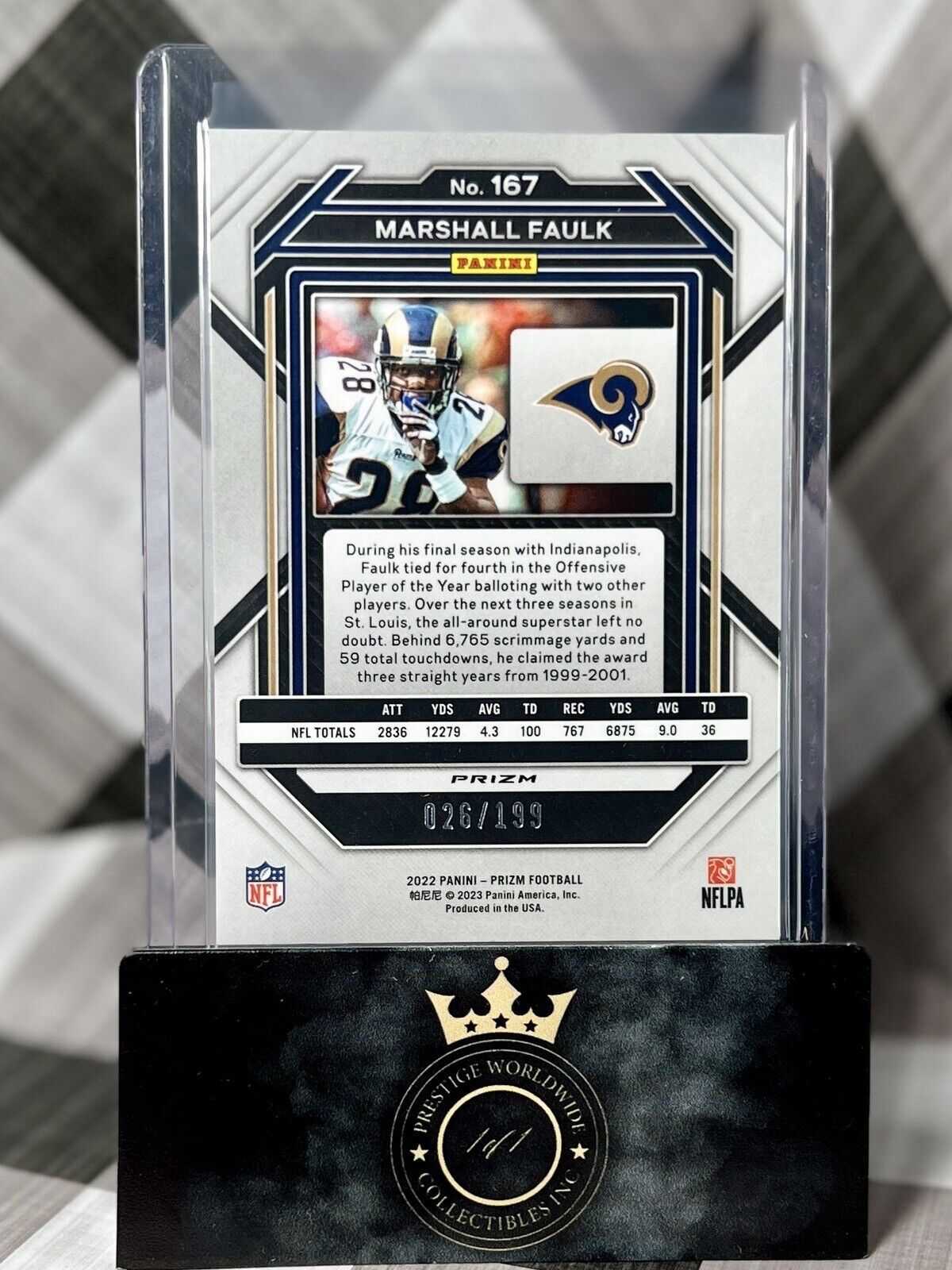 Marshall Faulk 2021 Panini Prizm Blue Wave SP Color Match /199 #167 - LA Rams