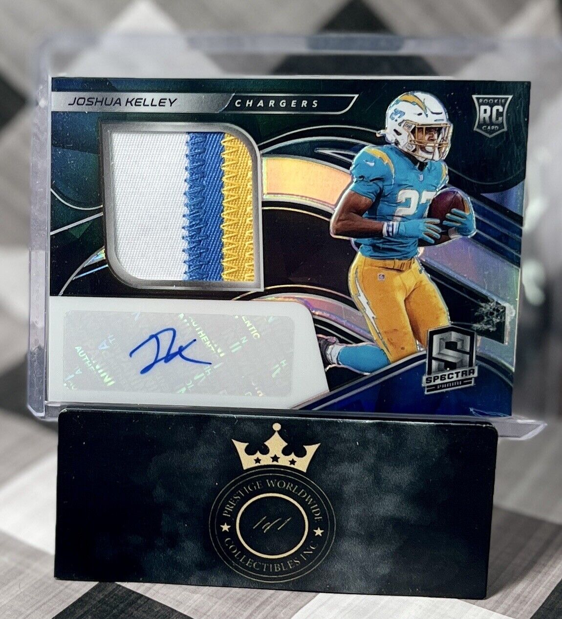 Joshua Kelley 2020 Spectra 3 Color Rookie Patch Auto /99 #235 Chargers RPA SP