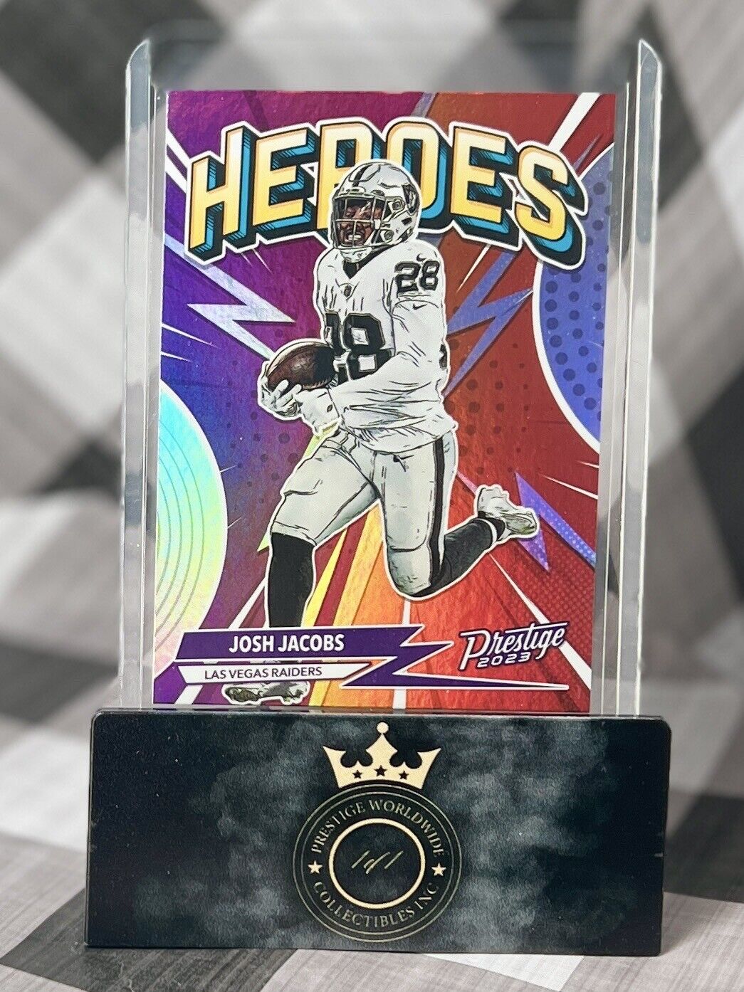 Josh Jacobs 2023 Panini Prestige Heroes Insert #H-14 Las Vegas Raiders SP