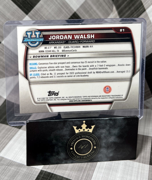 JORDAN WALSH 2022-23 Bowman Chrome U Pink Refractor #81 Arkansas BOS Celtics RC