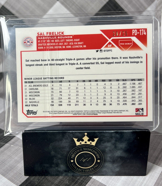 Sal Frelick 2023 Topps Chrome Pro Debut Orange Refractor SP /25 #PDC-174 Brewers