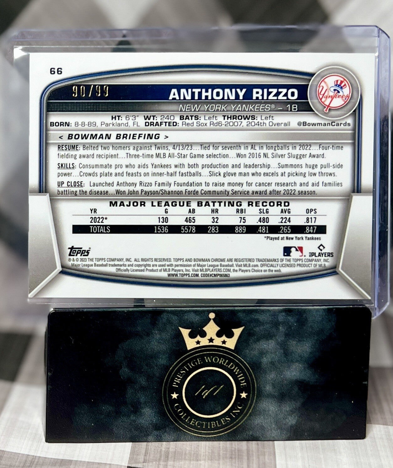 Anthony Rizzo 2023 Bowman Chrome Green Refractor /99 #66 New York Yankees SP