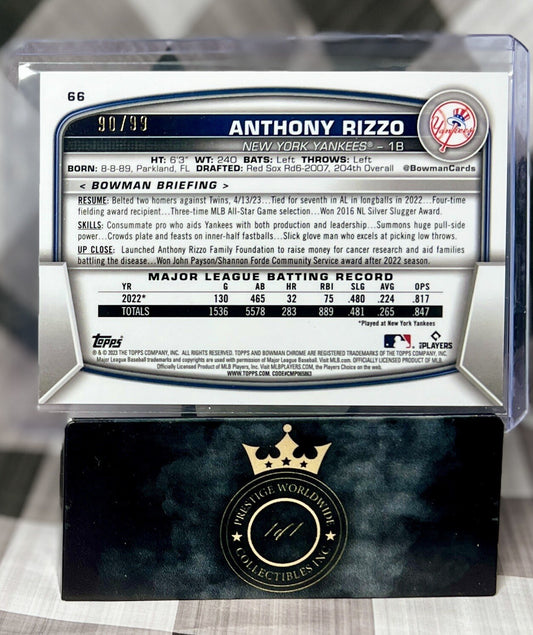 Anthony Rizzo 2023 Bowman Chrome Green Refractor /99 #66 New York Yankees SP