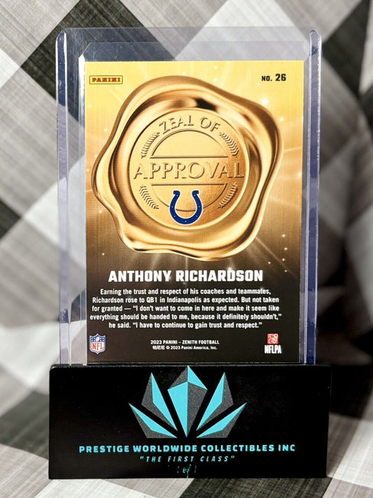 Anthony Richardson 2023 Panini Zenith Zeal of Approval Rookie #26 IND Colts RC