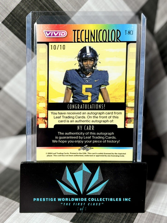 Ny Carr 2024 Leaf Vivid Yellow Mojo Technicolor Rookie Auto 10/10 #T-NC1 Miami
