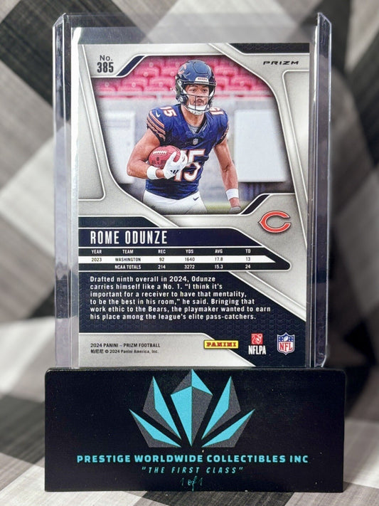 Rome Odunze 2024 Panini Prizm Silver Prizm Rookie #385 Chicago Bears RC