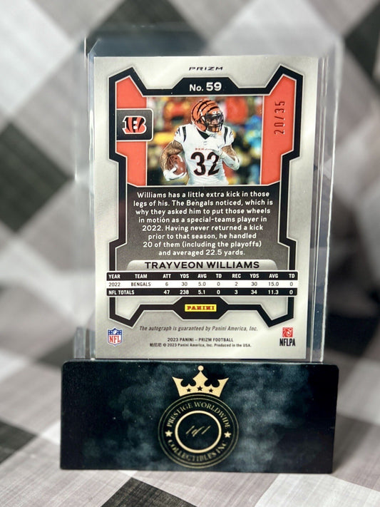 Trayveon Williams 2023 Panini Prizm FOTL Red Shimmer Auto /35 #59 CIN Bengals SP