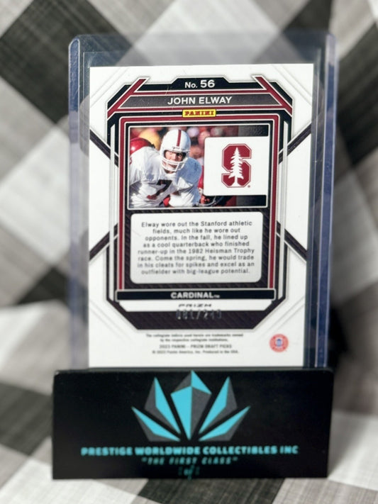 John Elway 2023 Panini Prizm Draft Picks Blue Wave /249 #56 Stanford & Broncos