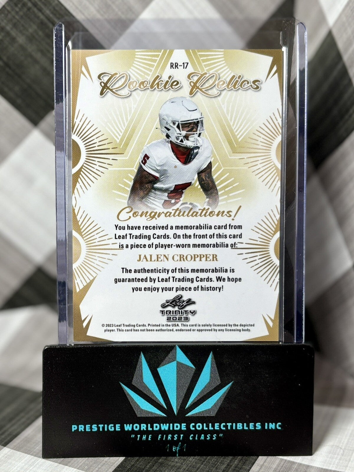 Jalen Cropper 2023 Leaf Trinity Rookie Relics Patch #RR-17 Dallas Cowboys RC