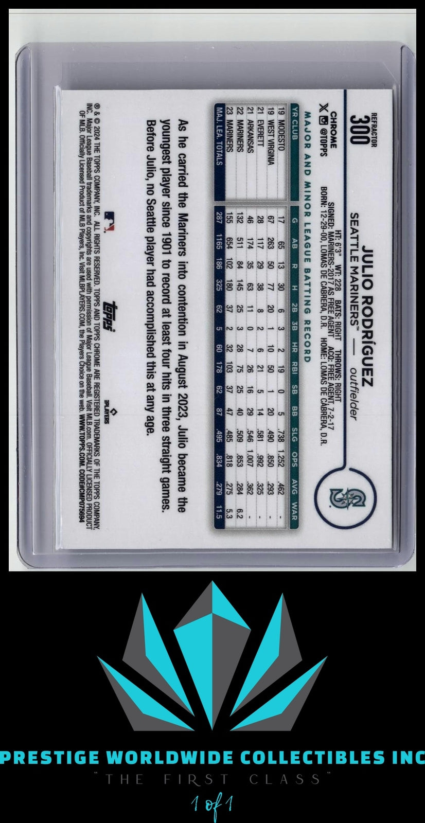 Julio Rodríguez 2024 Topps Chrome Refractor #300 Seattle Mariners