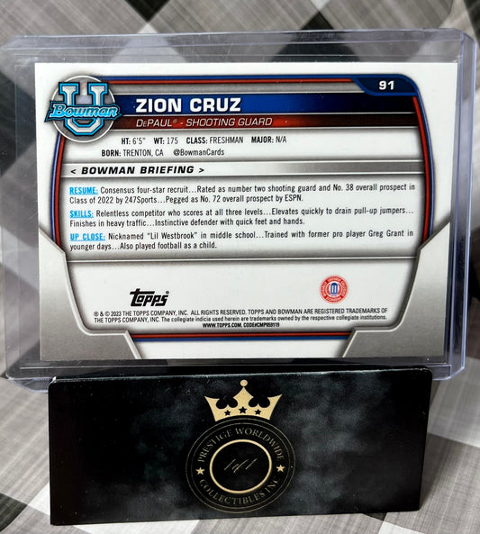 Zion Cruz 2023 Bowman U 1st Purple Shimmer Refractor #91