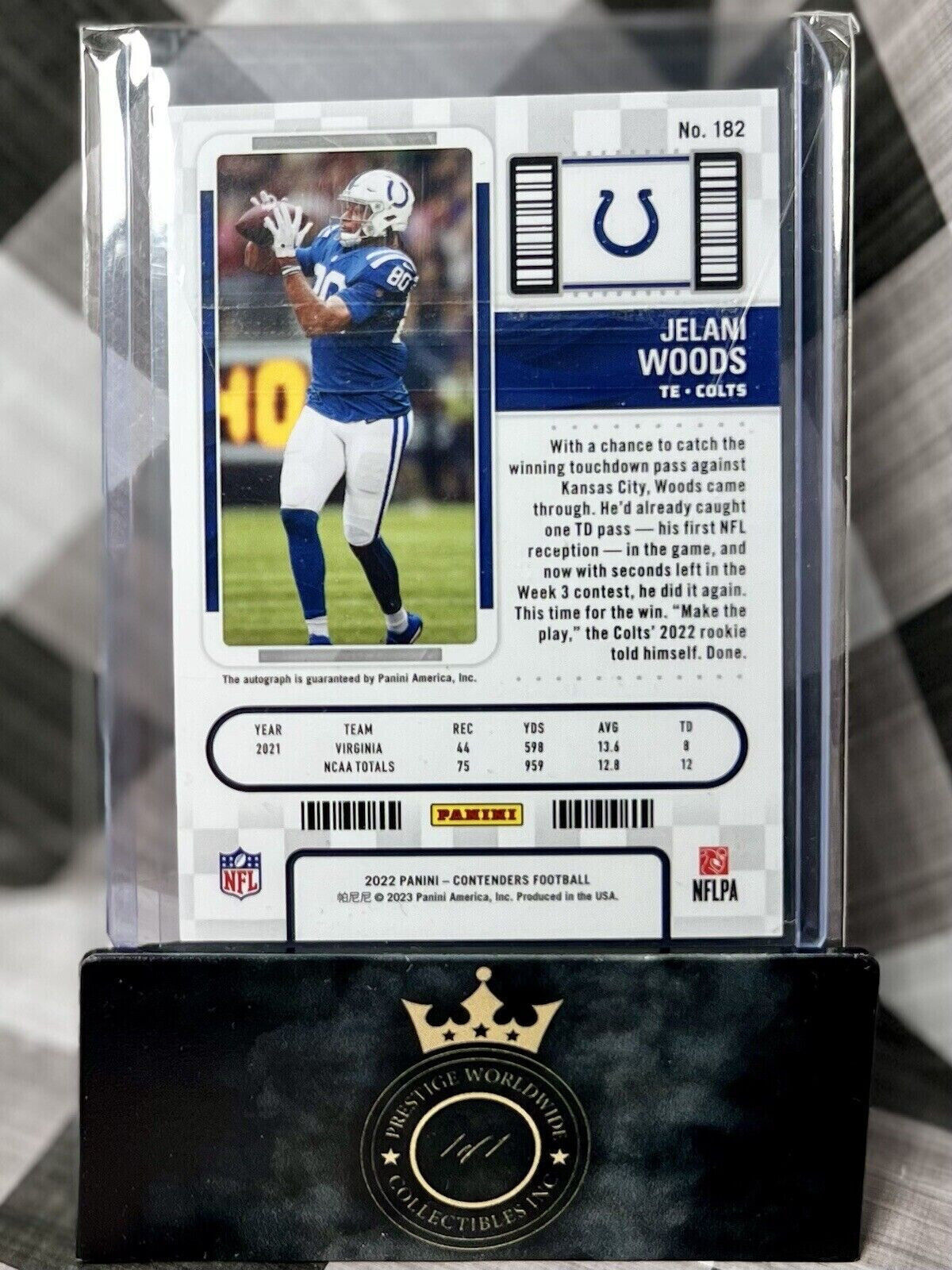 JELANI WOODS 2022 Contenders CHAMPIONSHIP TICKET ROOKIE AUTO /25 #182 COLTS RC