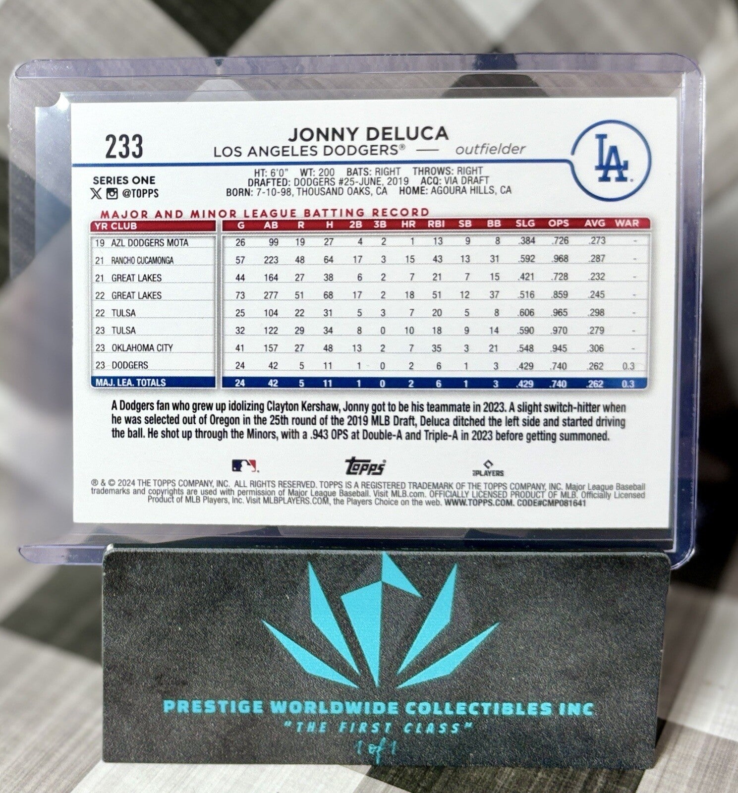 Jonny Deluca 2024 Topps Series 1 Easter Foil Rookie #233 LA Dodgers RC