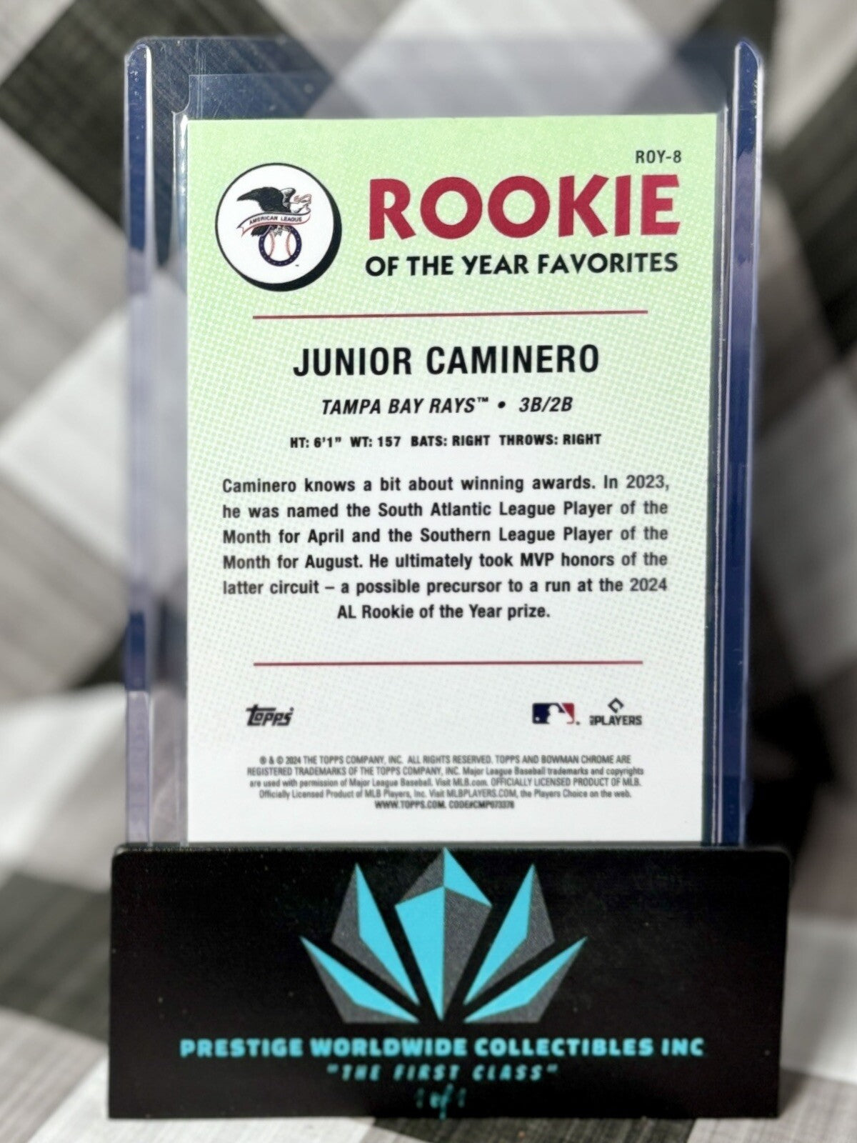 Junior Caminero 2024 Bowman Chrome Mojo Rookie Of The Year Favorites #ROY-8 Rays