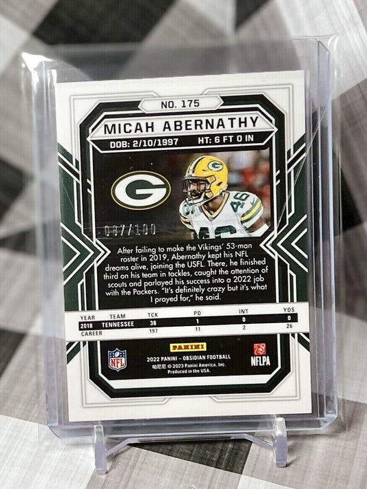 MICAH ABERNATHY 2022 OBSIDIAN ELECTRIC ETCH PURPLE ROOKIE /100 #175 PACKERS RC