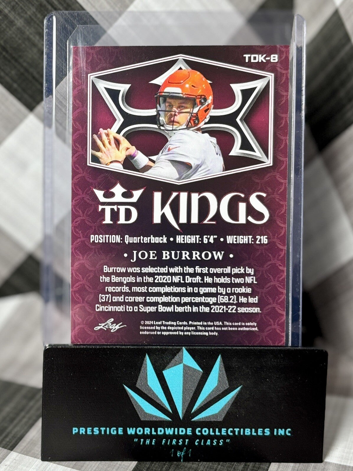 Joe Burrow 2024 Leaf Football Blue TD Kings #TDK-8 LSU & Cincinnati Bengals