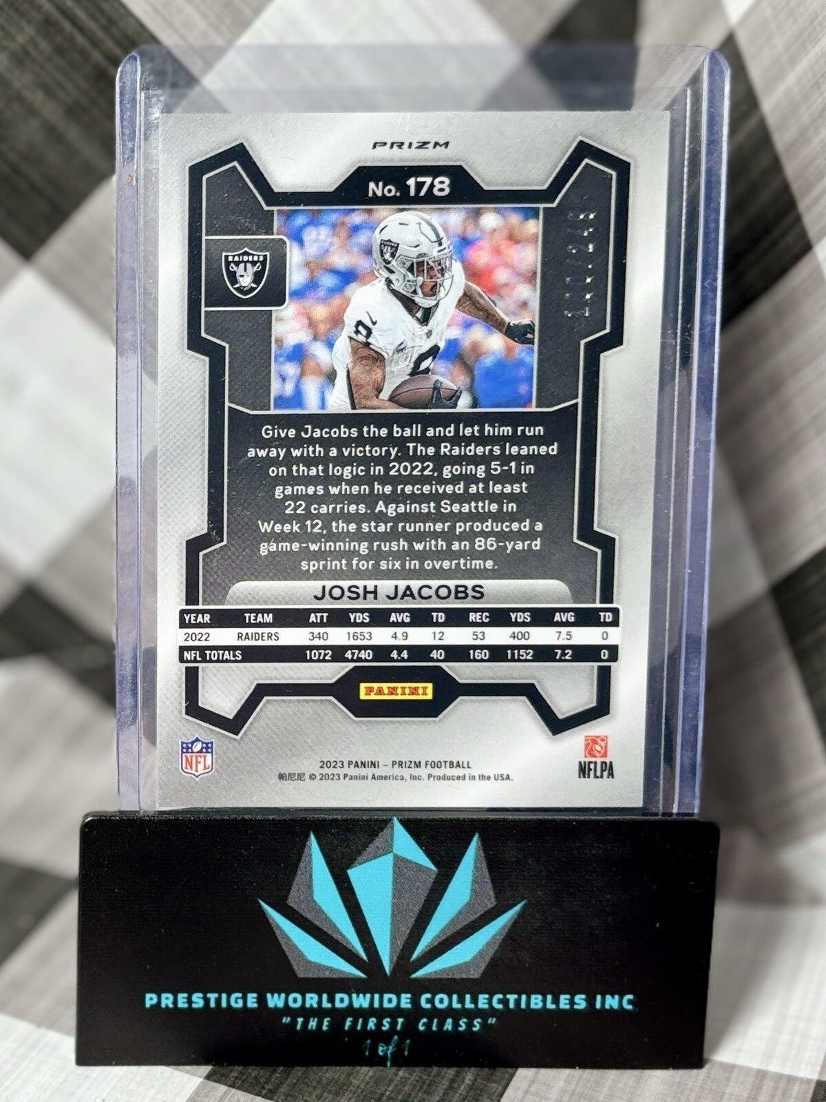 Josh Jacobs 2023 Panini Prizm Orange Prizm /249 #178 Las Vegas Raiders & Packers