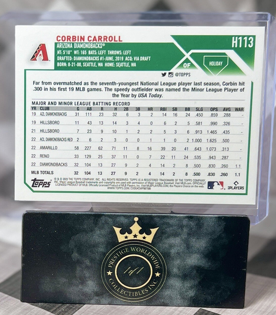 Corbin Carroll 2023 Topps Holiday Rookie #H113 Arizona Diamondbacks ROY RC
